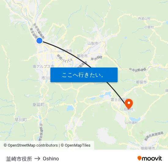 韮崎市役所 to Oshino map