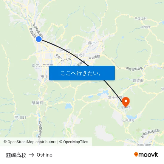 韮崎高校 to Oshino map