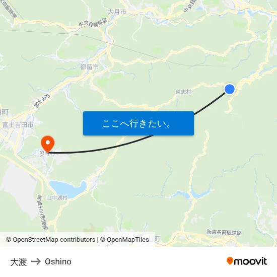 大渡 to Oshino map