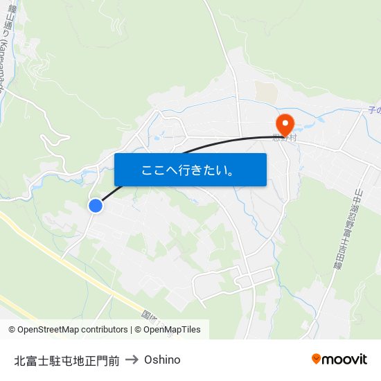 北富士駐屯地正門前 to Oshino map