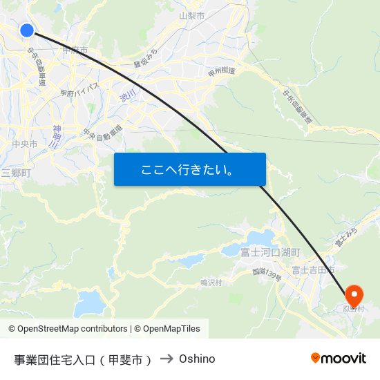 事業団住宅入口（甲斐市） to Oshino map