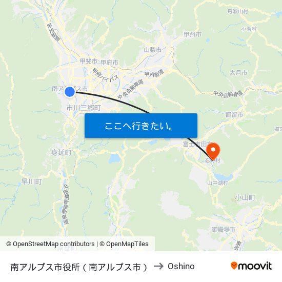 南アルプス市役所（南アルプス市） to Oshino map