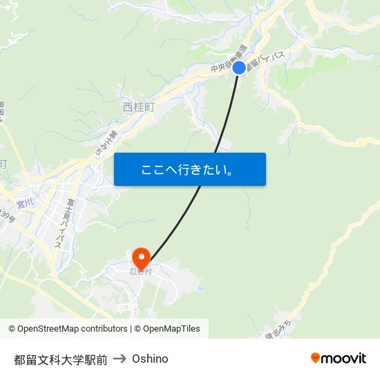都留文科大学駅前 to Oshino map