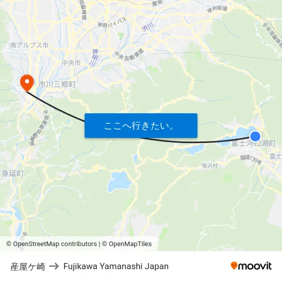 産屋ケ崎 to Fujikawa Yamanashi Japan map