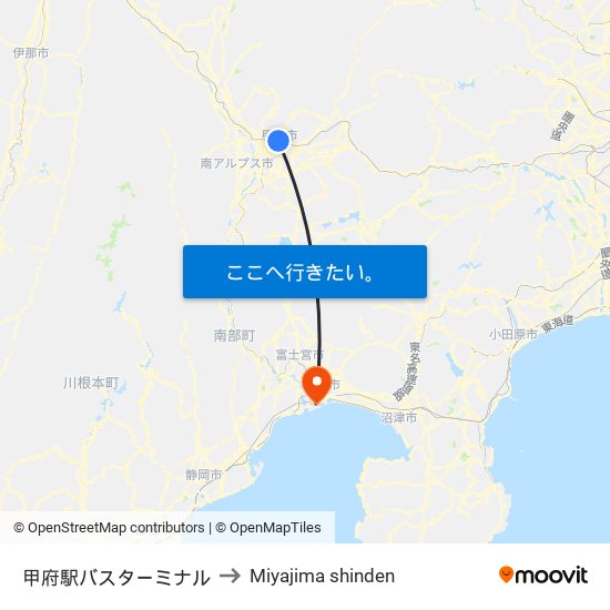 甲府駅バスターミナル to Miyajima shinden map