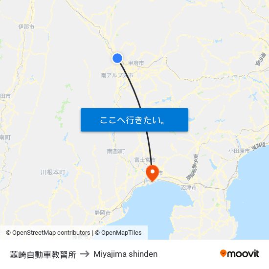 韮崎自動車教習所 to Miyajima shinden map