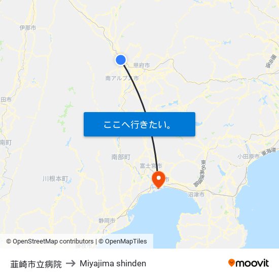 韮崎市立病院 to Miyajima shinden map
