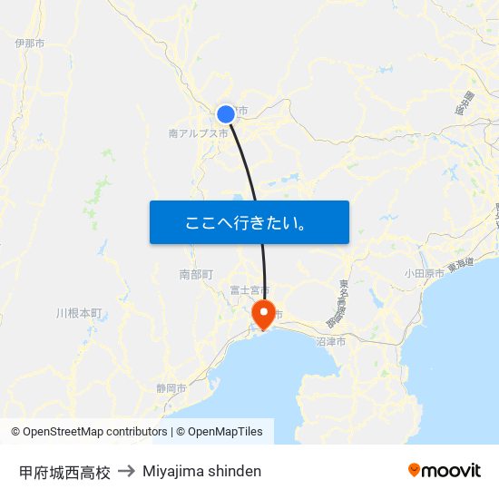 甲府城西高校 to Miyajima shinden map