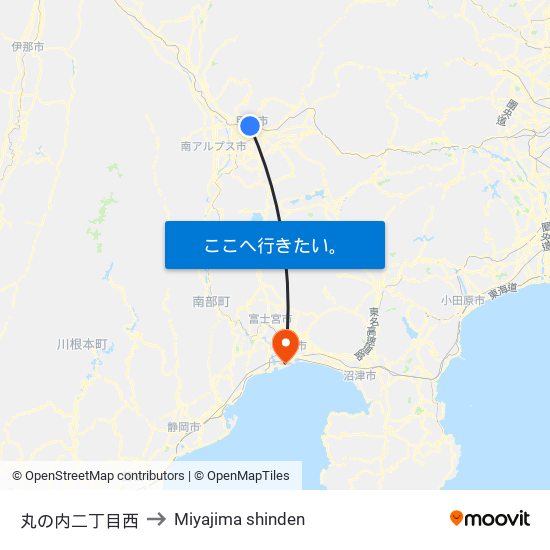 丸の内二丁目西 to Miyajima shinden map