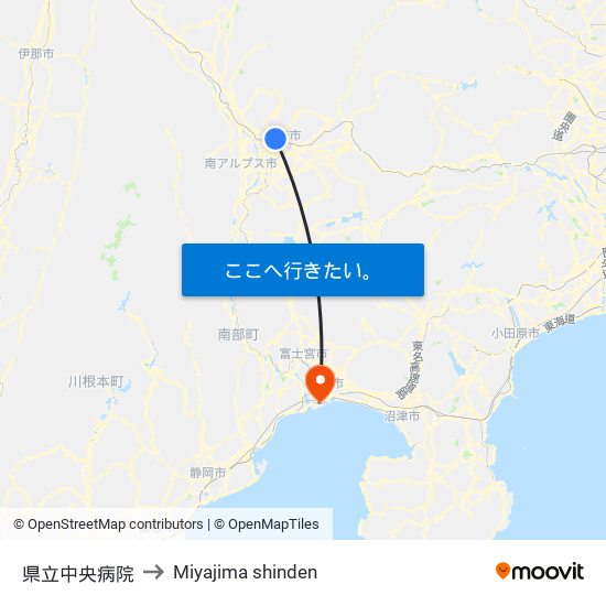 県立中央病院 to Miyajima shinden map