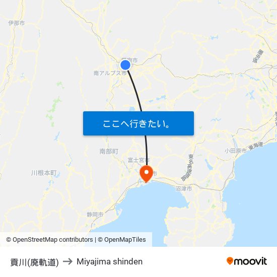 貢川(廃軌道) to Miyajima shinden map