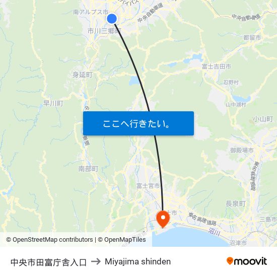 中央市田富庁舎入口 to Miyajima shinden map