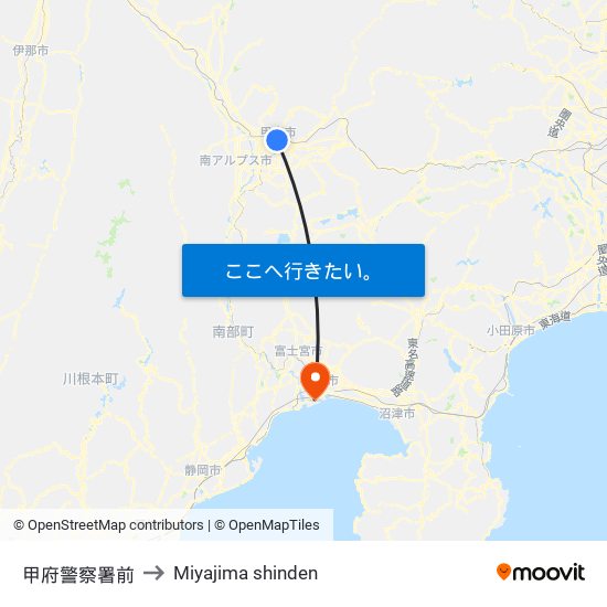 甲府警察署前 to Miyajima shinden map