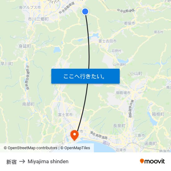 新宿 to Miyajima shinden map