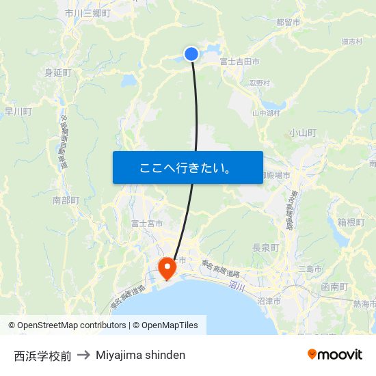 西浜学校前 to Miyajima shinden map