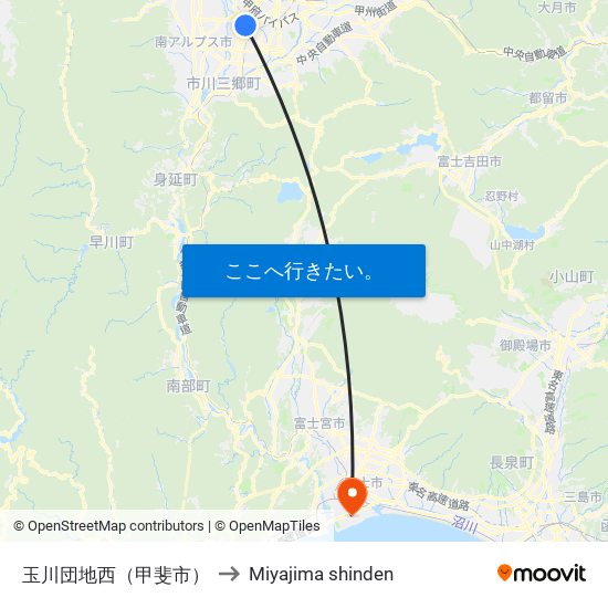 玉川団地西（甲斐市） to Miyajima shinden map