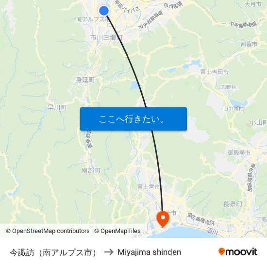 今諏訪（南アルプス市） to Miyajima shinden map