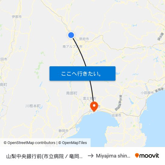 山梨中央銀行前(市立病院／竜岡方面) to Miyajima shinden map