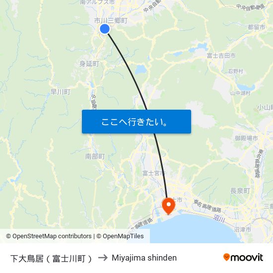 下大鳥居（富士川町） to Miyajima shinden map