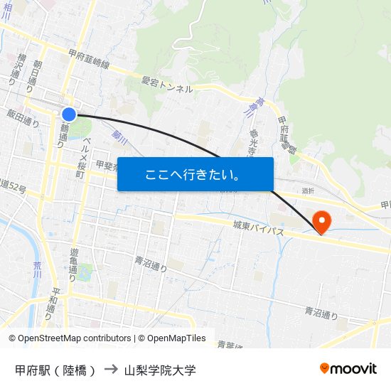 甲府駅（陸橋） to 山梨学院大学 map