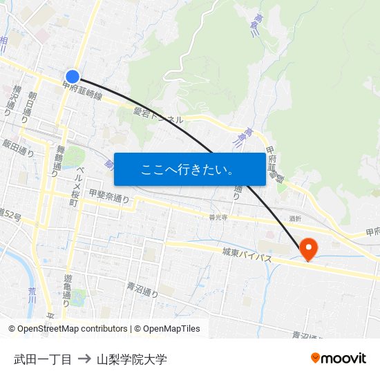 武田一丁目 to 山梨学院大学 map