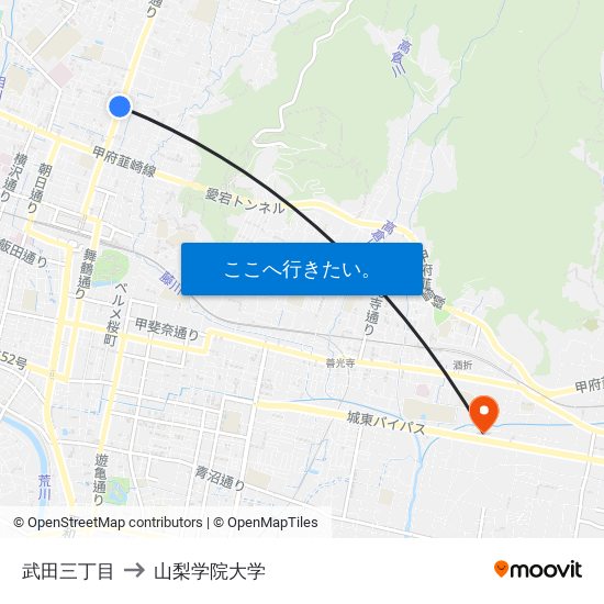 武田三丁目 to 山梨学院大学 map