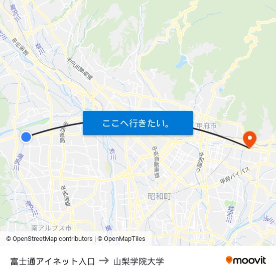 富士通アイネット入口 to 山梨学院大学 map