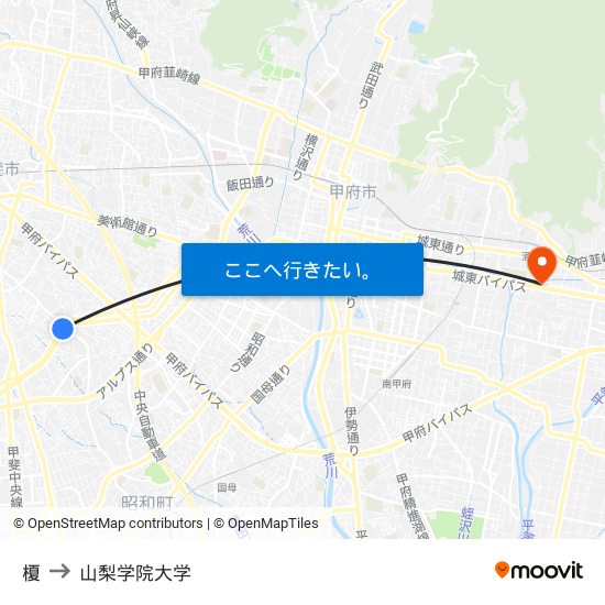 榎 to 山梨学院大学 map