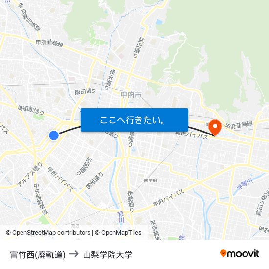 富竹西(廃軌道) to 山梨学院大学 map