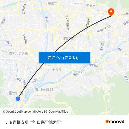 Ｊａ青柳支所 to 山梨学院大学 map