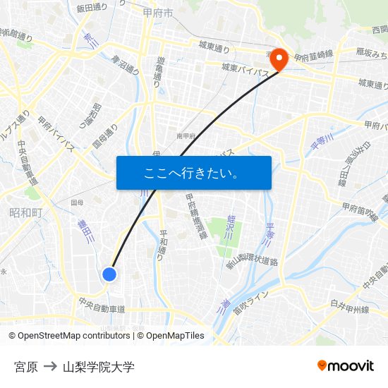 宮原 to 山梨学院大学 map