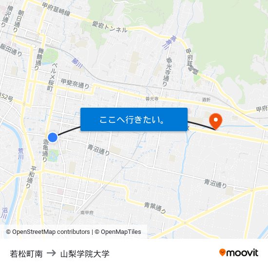 若松町南 to 山梨学院大学 map