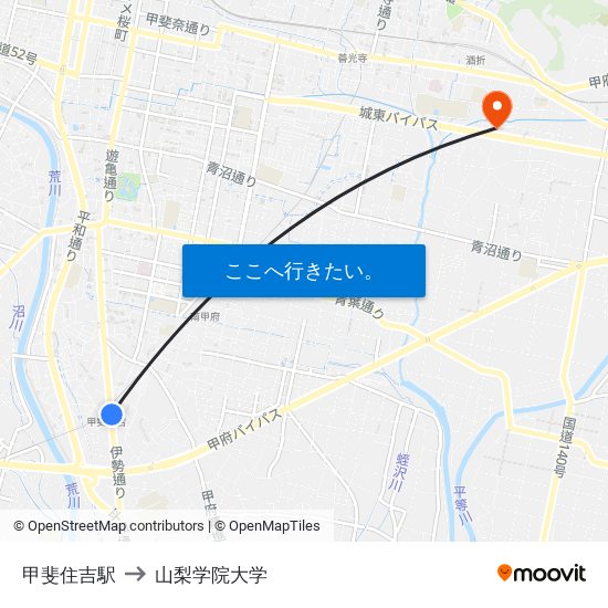 甲斐住吉駅 to 山梨学院大学 map