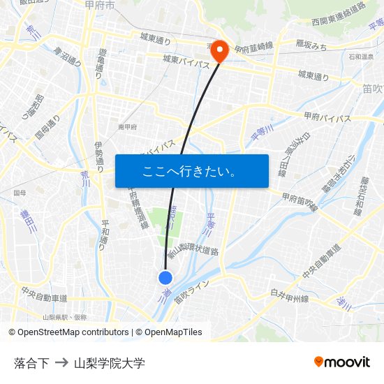 落合下 to 山梨学院大学 map