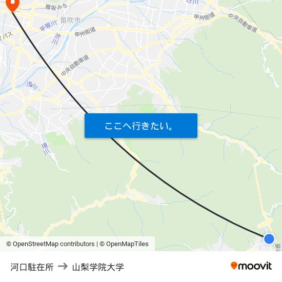 河口駐在所 to 山梨学院大学 map