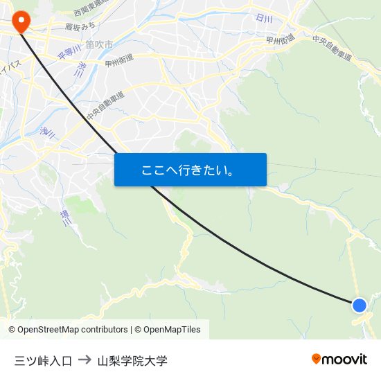 三ツ峠入口 to 山梨学院大学 map