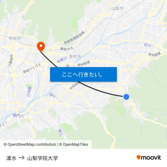 清水 to 山梨学院大学 map