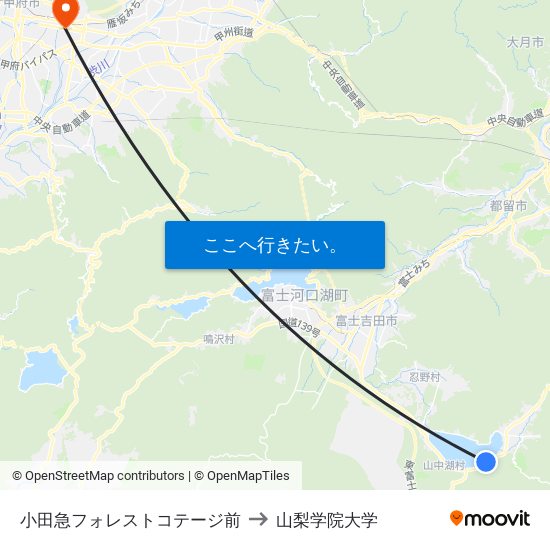 小田急フォレストコテージ前 to 山梨学院大学 map