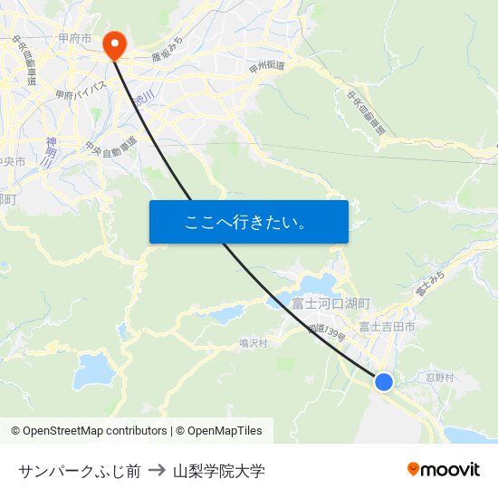 サンパークふじ前 to 山梨学院大学 map