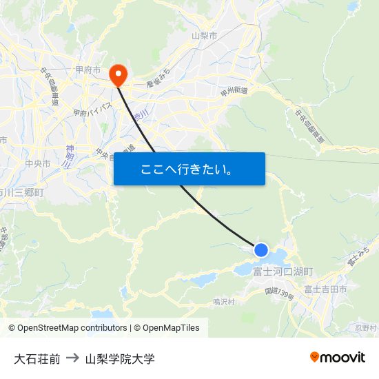 大石荘前 to 山梨学院大学 map