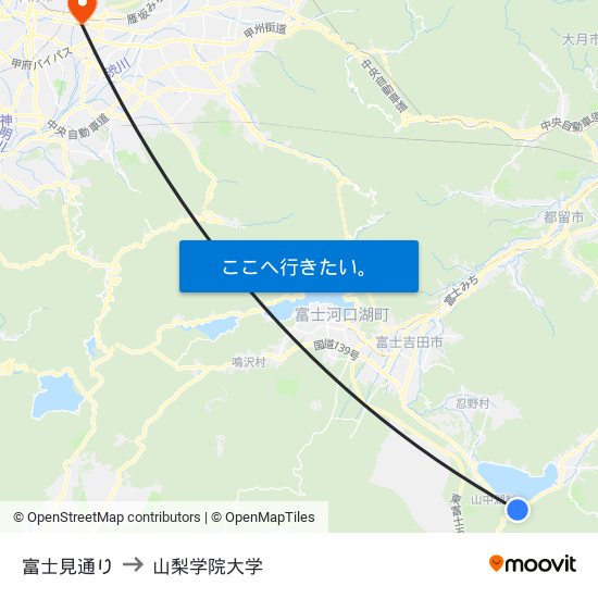 富士見通り to 山梨学院大学 map