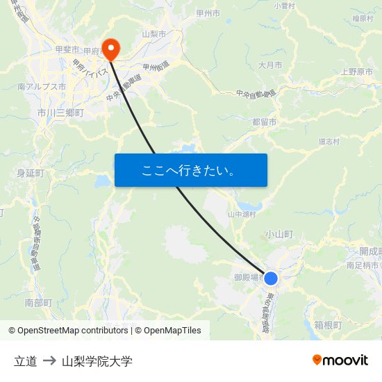 立道 to 山梨学院大学 map