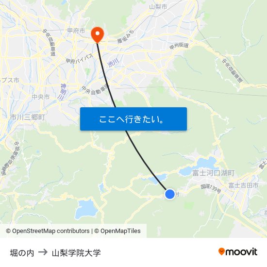 堀の内 to 山梨学院大学 map