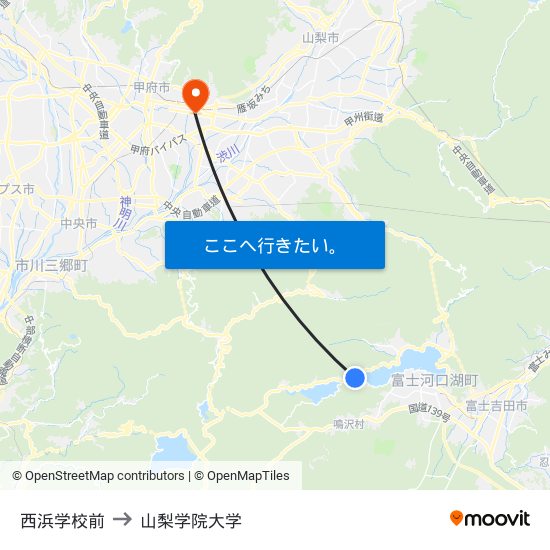 西浜学校前 to 山梨学院大学 map