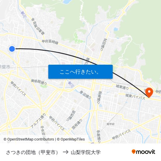 さつきの団地（甲斐市） to 山梨学院大学 map