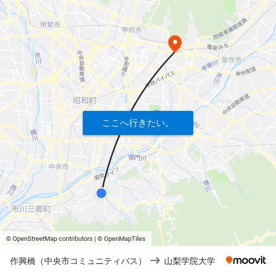 作興橋（中央市コミュニティバス） to 山梨学院大学 map