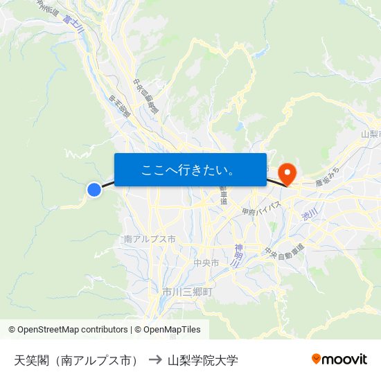 天笑閣（南アルプス市） to 山梨学院大学 map