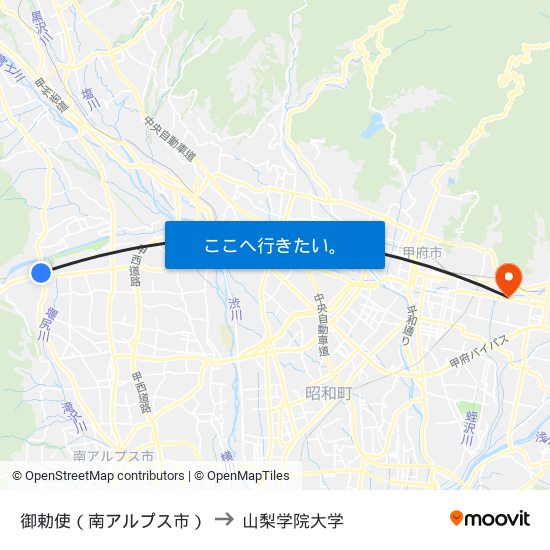 御勅使（南アルプス市） to 山梨学院大学 map