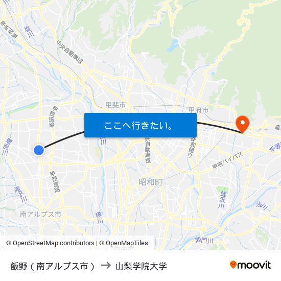 飯野（南アルプス市） to 山梨学院大学 map