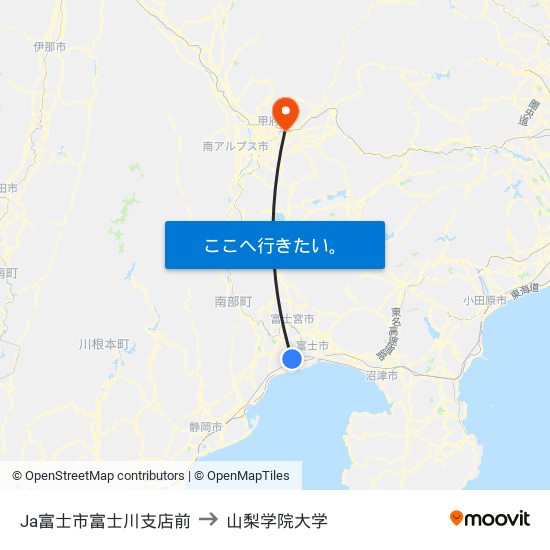 Ja富士市富士川支店前 to 山梨学院大学 map